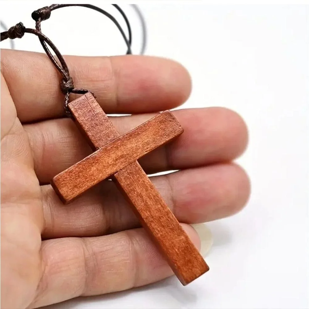 Brown Wooden Cross Pendant Necklace
